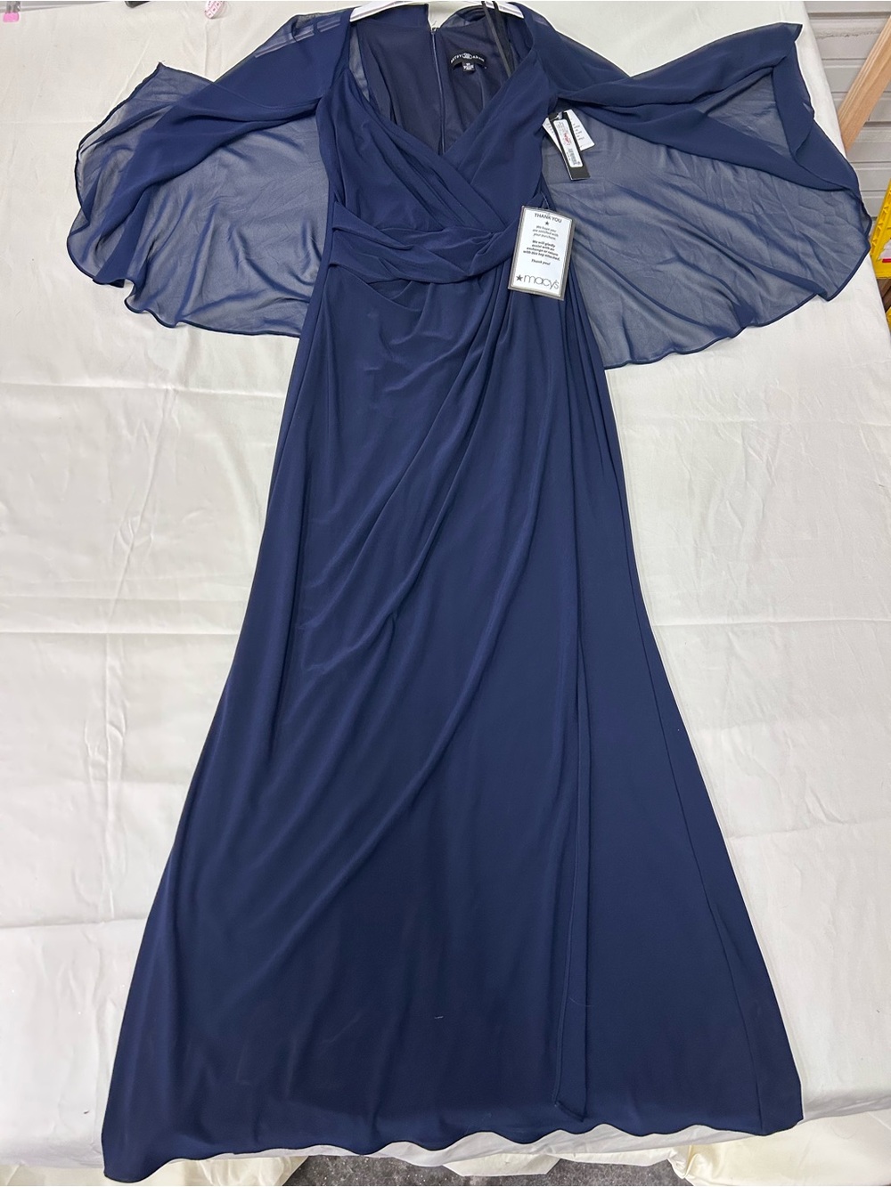 NWT Betsy & Adam Jersey Cape Gown
